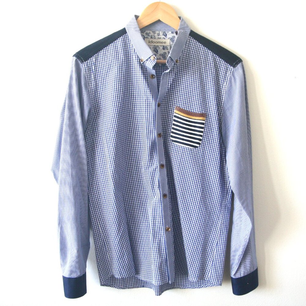 Size S - IDOOMEE Men's Mix Fabrics Boho Country Shirt